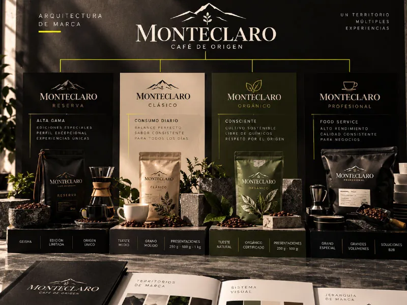 Arquitectura de marca con cuatro líneas de producto de café