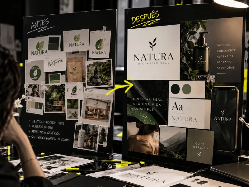 Comparación del antes y después de una marca en un rebranding